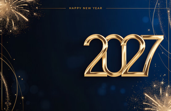 Happy New Year 2027 Gold Celebration Background with Fireworks and Luxury Festive Design