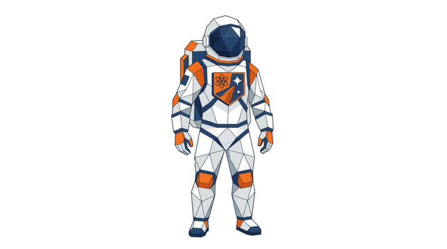 Low poly astronaut in futuristic spacesuit isolated