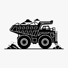 Professional Black and White of a Large Mining Dump Truck with Mountainous with high quality professional line art symbols for modern creative design and digital branding projects © Adem