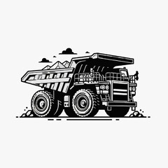Sleek Black and White of a Large Mining Dump Truck with Mountain with high quality professional line art symbols for modern creative design and digital branding projects © Adem
