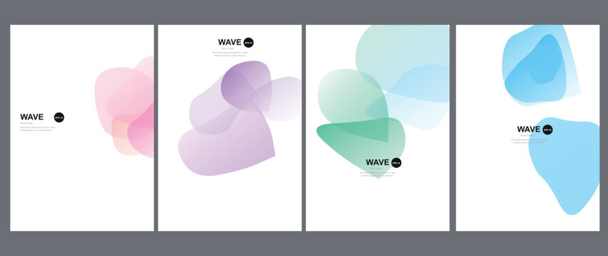 Abstract gradient cover templates set, minimalist colorful fluid shape poster backgrounds, modern vector layout designs