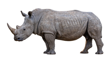 Fototapeta premium Large grey rhinoceros with two horns, isolated on transparent background