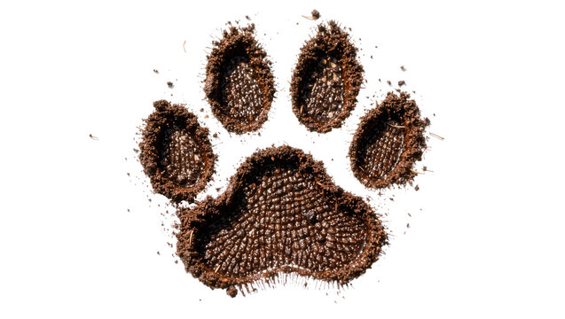 Brown soil paw print impression, isolated on transparent background