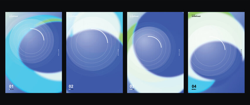 Abstract fluid gradient poster set, modern blue geometric cover templates vector layout, minimalist presentation background collection