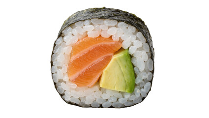 Fresh salmon and avocado sushi roll with nori seaweed, isolated on transparent background © Nina