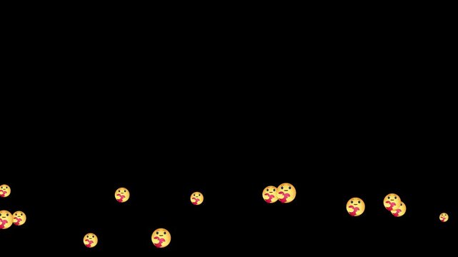 Support and Love Emoticons Floating Social Media Reactions, Animated Care Reaction Emojis for Social Media Live Stream, Floating Care Reaction Emojis Animation on black Background
