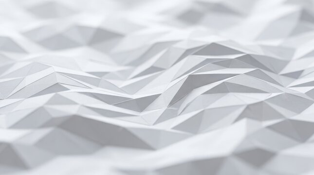 Abstract white geometric background with low poly triangular shapes and soft lighting