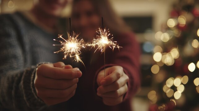 Celebrating the holidays together with sparklers and festive cheer