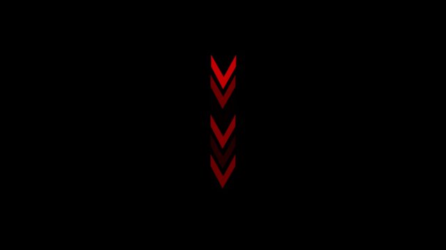 Animated Multiple Downward Red Chevron Arrow Loader - Red Down Directional Pointer Progress Motion Graphic on Black Background