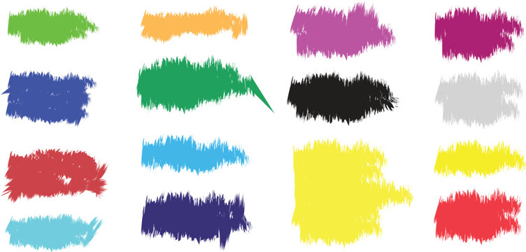 Versatile collection of vibrant brush stroke elements in assorted colors, ideal for graphic design, artistic backgrounds, and digital creative projects
