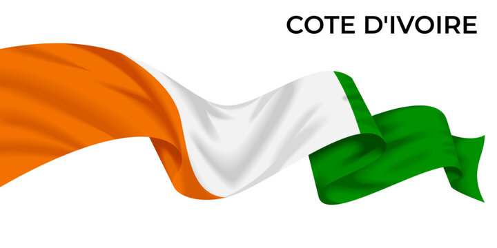 Cote d'ivoire Flag Ribbon &ndash; Wavy Ribbon, Badge, Frame and Decorative Design Elements Vector Illustration