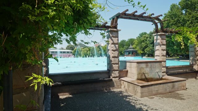 Fresh drinking water fountain beside the Singing Fountains in Tsar Simeon Garden, Plovdiv, Bulgaria.