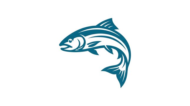 Stylized vector illustration of a leaping salmon fish isolated on a white background, perfect for fishing and seafood logo designs.