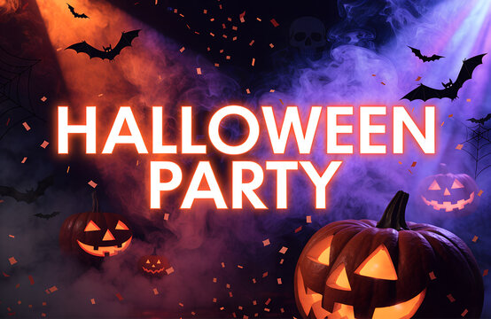Happy Halloween Celebration Background with Pumpkins, Bats and Spooky Night Design