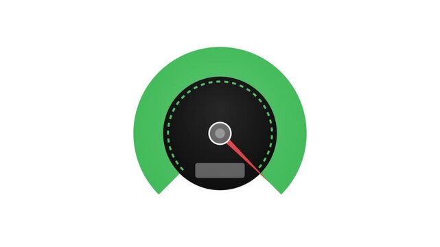 Green speed indicator icon representing velocity, performance, and measurement on a white background