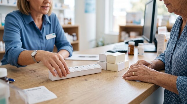 Medication organizer explained during pharmacist counseling