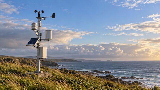 Automated coastal weather station measuring wind and rainfall