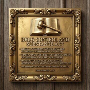 Drug Control and Substance Act Law Plaque with Gavel and Open Book Justice and Legal Concept