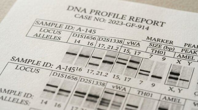 DNA Profile Report Close up Genetic Analysis Results with Loci and Alleles Data Science