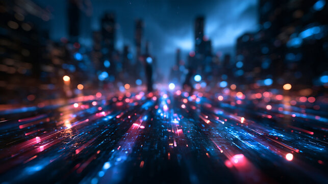 Futuristic Cyberpunk Cityscape with Glowing Data Streams