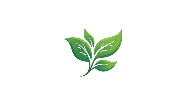 stylized vector illustration of fresh green leaves growing from a stem, isolated on a white background, representing nature, growth, and eco-friendly concepts.
