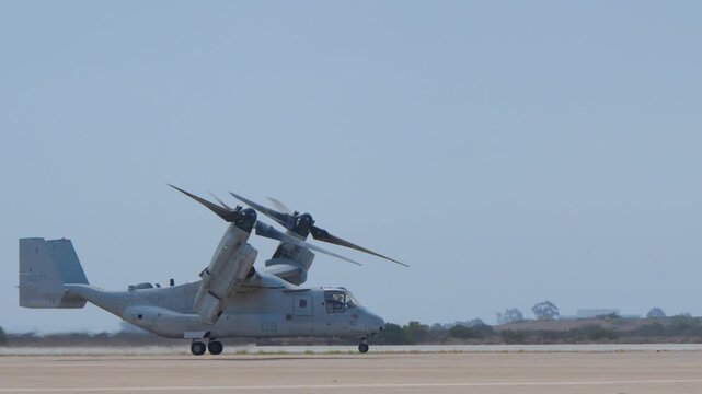 Osprey aircraft doing a vertical takeoff