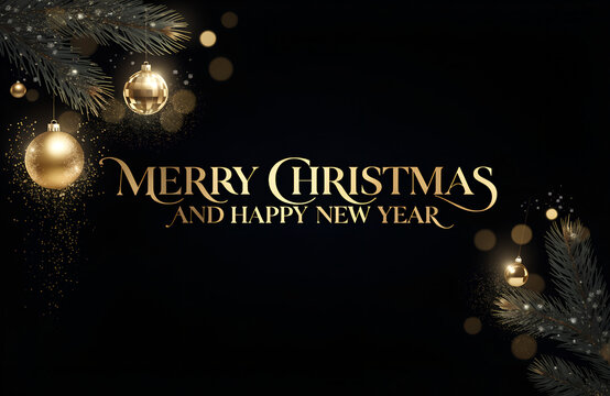Merry Christmas Celebration Background with Christmas Tree, Gifts and Festive Holiday Decorations