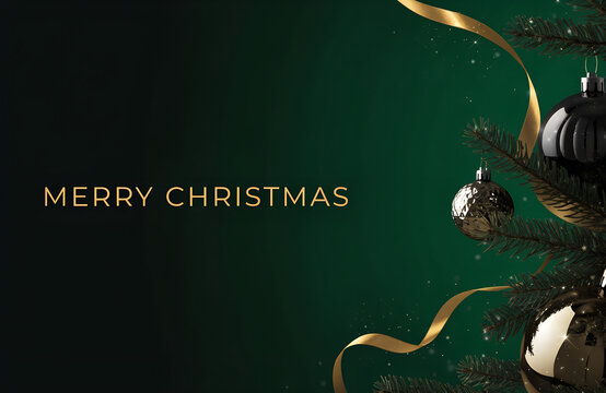 Merry Christmas Celebration Background with Christmas Tree, Gifts and Festive Holiday Decorations