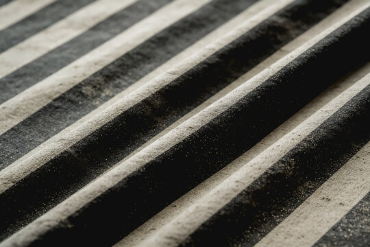 A close-up shot of a striped fabric with a textured, slightly rough surface, showing distinct parallel stripes in dark and light tones.