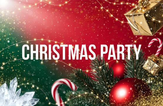 Merry Christmas Celebration Background with Christmas Tree, Gifts and Festive Holiday Decorations