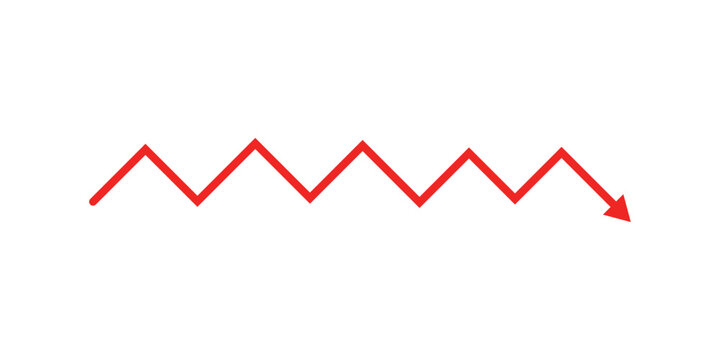 Red zigzag arrow pointing down, representing decline or trend, graphic element on white.