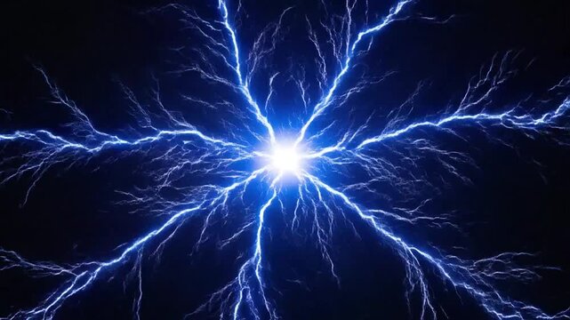 Glowing blue electrical lightning arcs radiating from central core