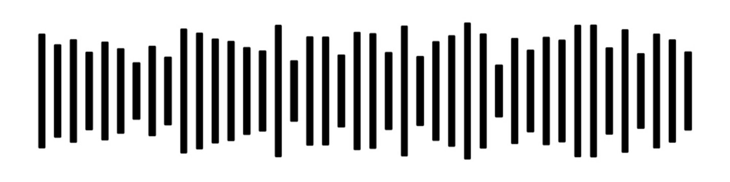 Digital black soundwave pulse line with sharp peaks, music beat overlay