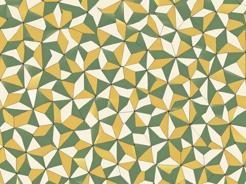 Unique Penrose tiling pattern of kites and darts in sage green,