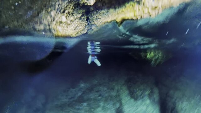 Plava Grota Blue Cave displaying its stunning turquoise clear water and illuminated entrance, revealing an underwater landscape on Cres Island, Croatia