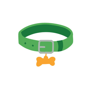 Green pet collar with yellow bone tag vector illustration