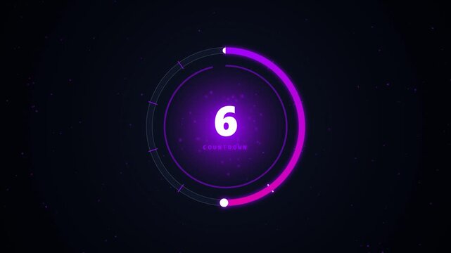 Futuristic Neon Countdown Timer 10 to 0 Seconds in 4K, Glowing Digital Numbers on Dark Background, Cyberpunk UI, Digital Clock, Timer Interface and Motion Graphics