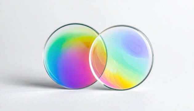 Pair of clear lenses with soft rainbow color gradients.