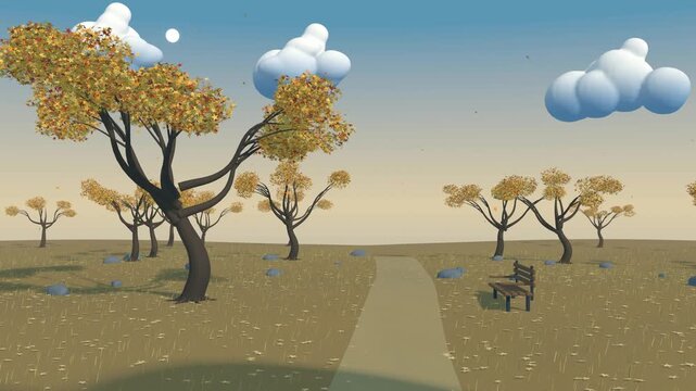 Autumn anime style landscape cartoon bg able to loop endless 4k