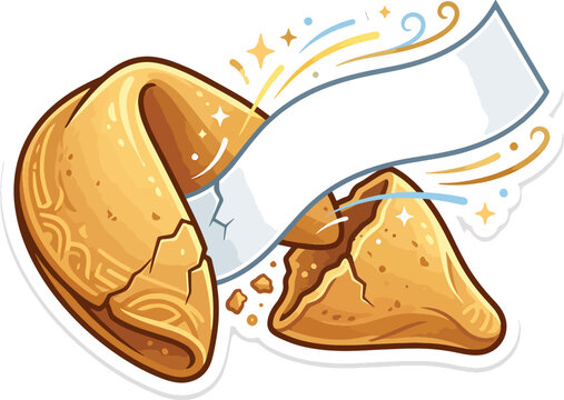 Broken fortune cookie with blank message paper strip vector illustration graphic design.