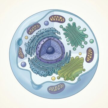 Detailed illustration of an animal cell showcasing organelles like the nucleus mitochondria endoplasmic reticulum and Golgi apparatus