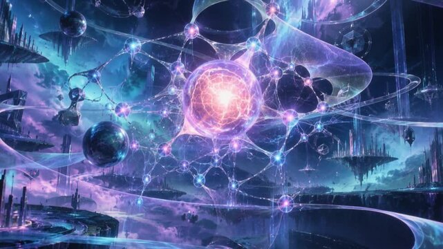 Glowing blue neural network with flowing digital connections