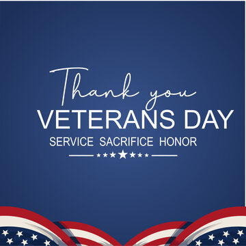 Veterans day. Blue background with American flag. Website banner and greeting card design template.