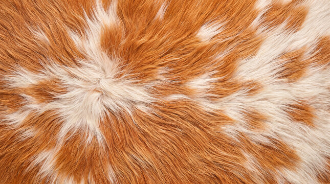 Natural cowhide texture background, brown and white animal fur pattern, soft fluffy hair surface for rustic interior design backdrops