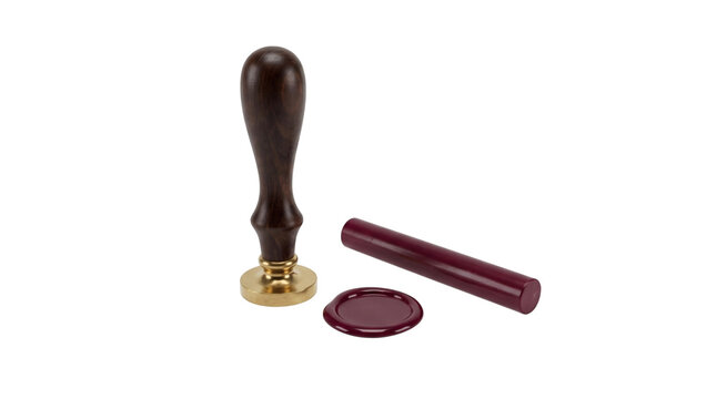 Burgundy wax seal stamp kit isolated on transparent