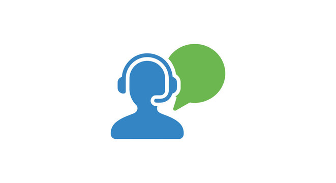 Customer support representative icon with headset and speech bubble on white background
