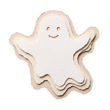 Layered paper cut smiling ghost isolated on transparent