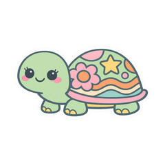 Obraz premium PNG Cute colorful cartoon turtle illustration.