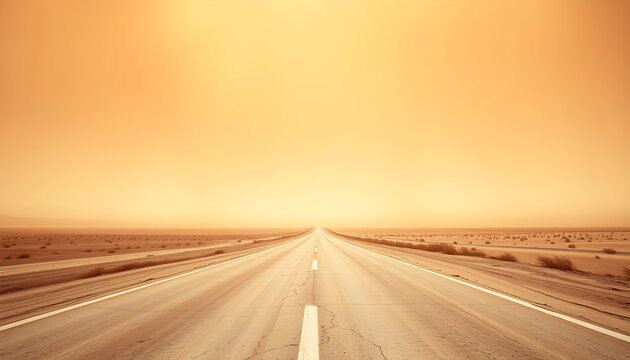 Heat shimmer over desert highway under harsh midday sun