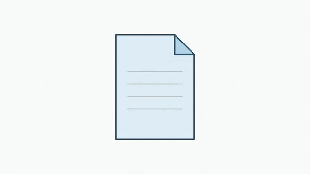 Minimalist Line Art Animation of a Document Icon Featuring a Folded Corner and Placeholder Text Lines on a Clean White Background, Ideal for Business, Office, and Administrative Concepts.